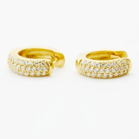 Chunky Gold Pave Huggie Hoop Earrings  8 or 10mm CZ Huggies 18K Gold PRETTY - Picture 9 of 14